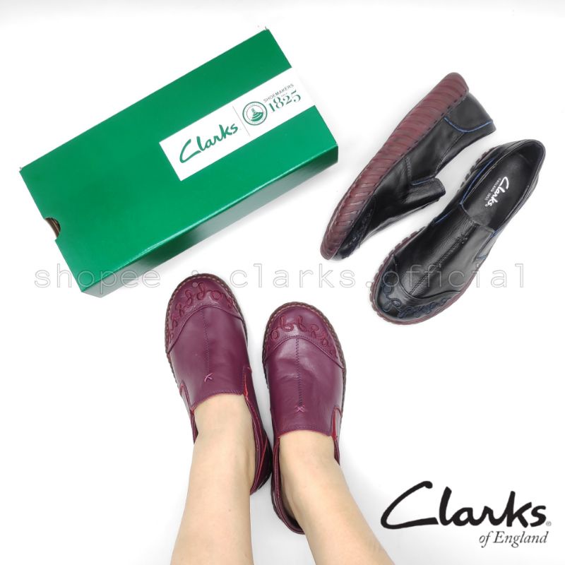 CLARKS Athena Sepatu Flat Loafer Kulit Wanita Size 36-41