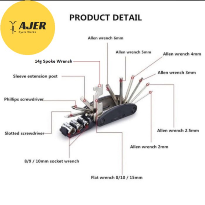 Alat repair Sepeda tool kit 1 set Portable Pompa Tambal ban Kunci set L hex bukan Parktool