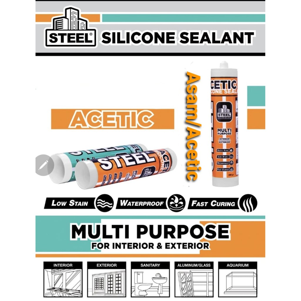 Lem kaca/Silicon Steel Acetic (Orange) asam – Clear skls Dextone.kleberman