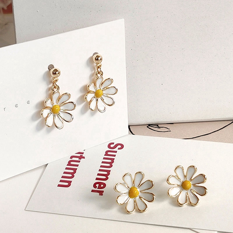 Anting Drop Bentuk Bunga Daisy Gaya Korea Untuk Wanita