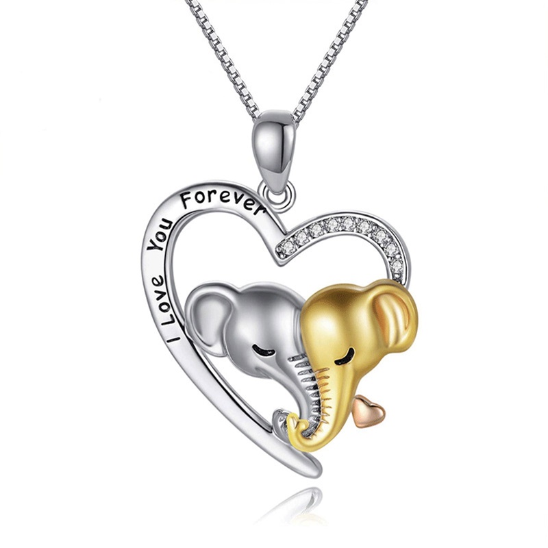 Kalung Rantai Bentuk Hewan Gajah Dan Hati Untuk Wanita