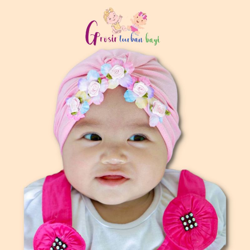 Turban bayi motif bunga k2/turban bayi perempuan/turban anak lucu/ciput bayi/ciput anak lucu/ciput b
