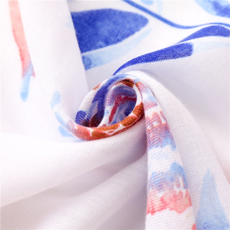 ITSFRIDAY DAMARA Scarf - Premium Pashmina Shawl Selendang Syal Pasmina Hijab Import Motif Tropical Art Blue Red Tassel