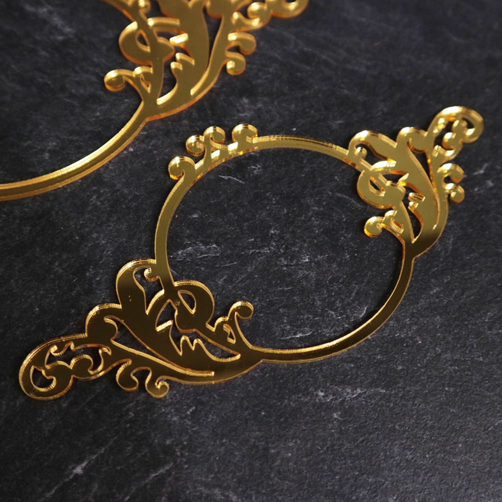 Classic Round Ornament | Chipboard Mahar | Mirror Gold Akrilik Emas