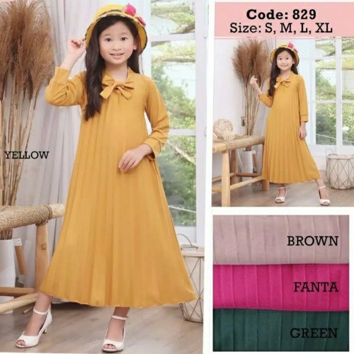 GAMIS PLISKET ANAK PEREMPUAN 3-10 tahun / BAJU MUSLIM ANAK / GAMIS ANAK