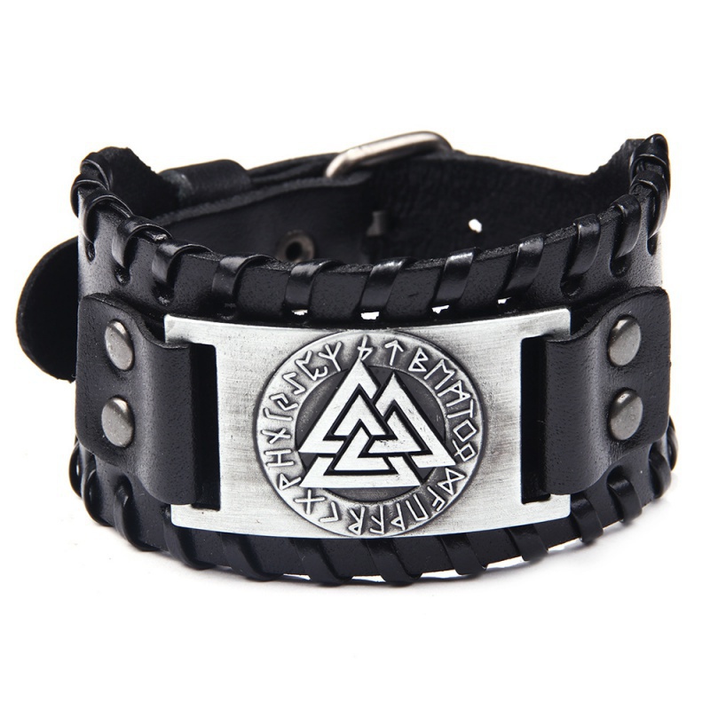 Gelang Tangan Stainless Steel Motif Logo Rune Gaya Vintage Viking Totem Untuk Wanita