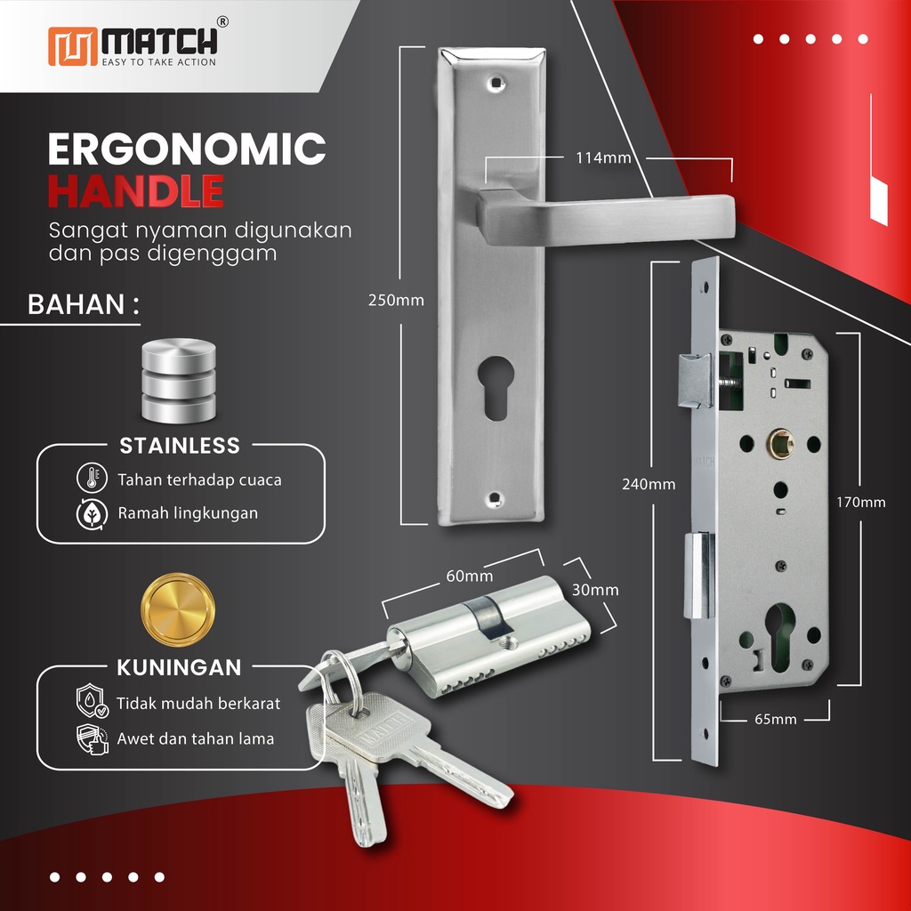 Gagang pintu handle kunci rumah besar Match | 550-1