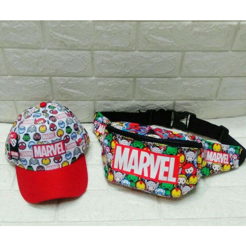 marvel 2in1 tas selempang dan topi anak laki laki waistbag anak topi anak tas selempang anak laki