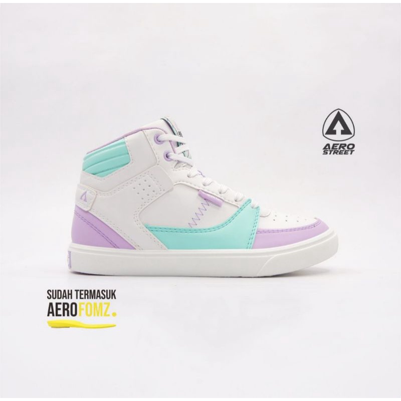 Sepatu basket Sneaker pria wanita  Aerostreet Hoops Series Putih Toska Ungu