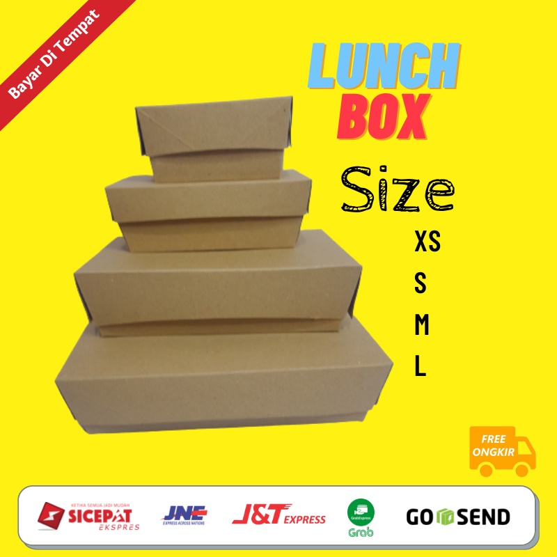 Lunch Paper Box Bahan Craft Kotak Kertas Nasi Warna Coklat Laminasi Anti Basah Size XS, S, M, L Baha