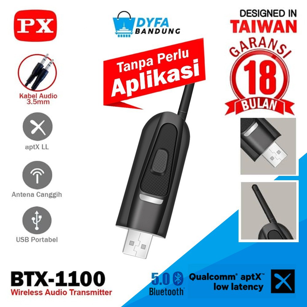 USB Bluetooth Transmitter Audio Tanpa Driver 5.0 HD stereo PX BTX-1100