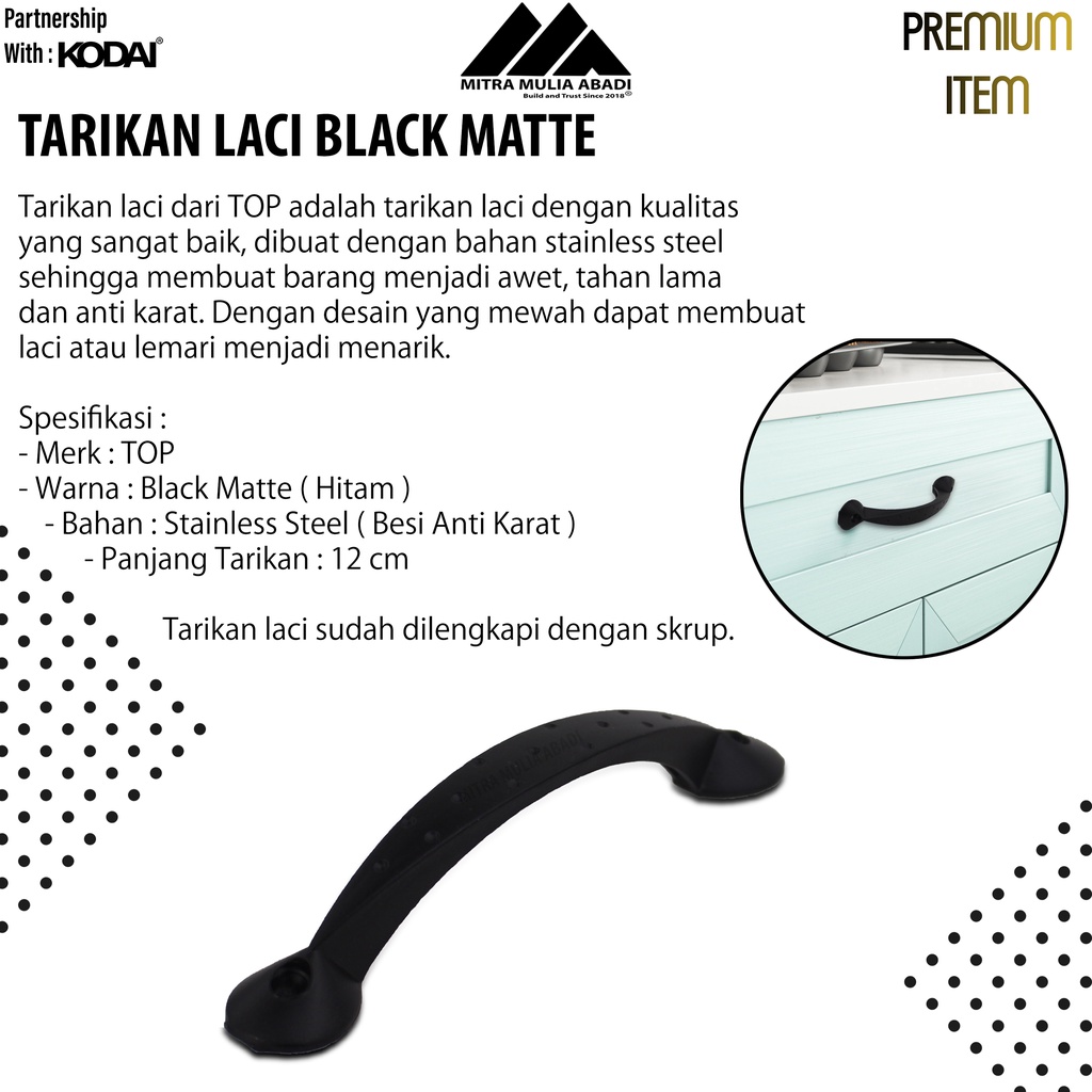 Tarikan Laci 5 Inch Black Matte | Drawer Pull | Merk TOP | T 093