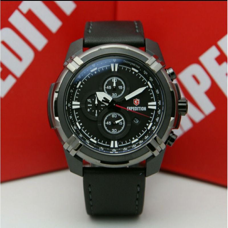 ORIGINAL GARANSI RESMI JAM TANGAN PRIA EXPEDITION COWOK BLACK GREY KULIT EXP E6786 6786 LAKI HITAM