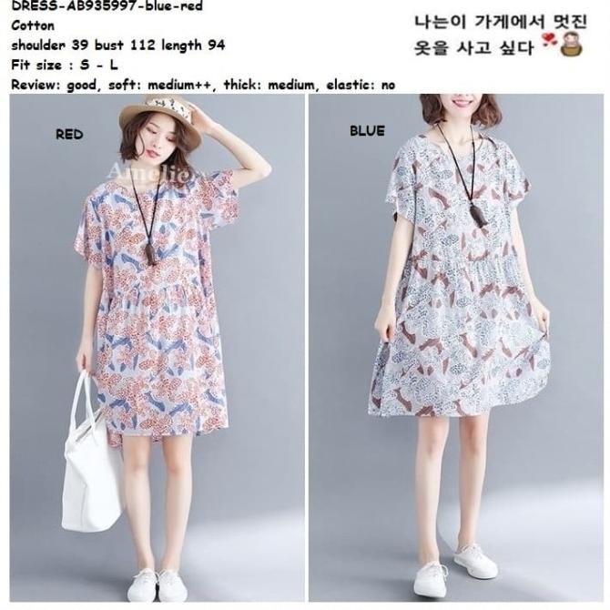 DRESS MINI LOOSE MINI DRESS SANTAI WANITA KOREA IMPORT JUMBO BIG SIZE AB935997 DRESS WANITA