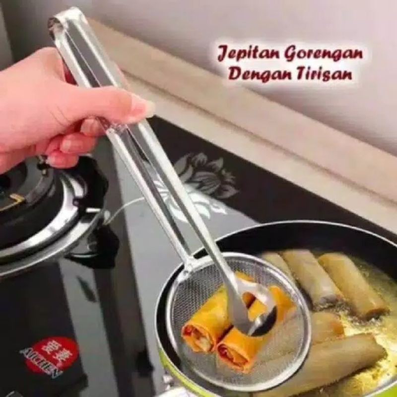 PENCAPIT GORENGAN 2IN1 DENGAN TIRISAN / ALAT TIRIS MINYAK GORENG MULTIFUNGSI