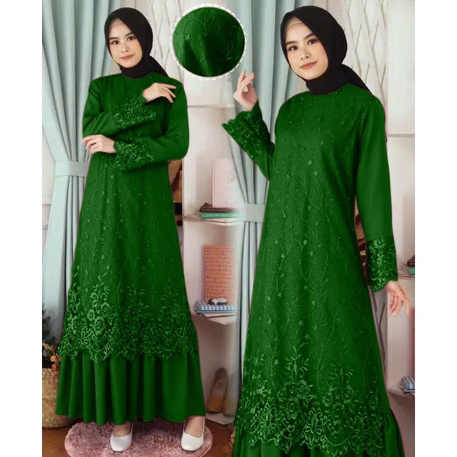 gamis brokat tile pesta jumbo ld 125 terbaru Turkey Aisyah best seller gamis aura gown premium