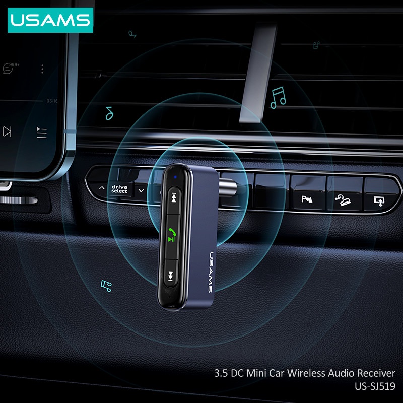 USAMS  Original SJ519 Car Bluetooth Receiver aksesoris mobil bluetooth mobil TYPE C 3.5mm Mini Wireless Audio Receiver