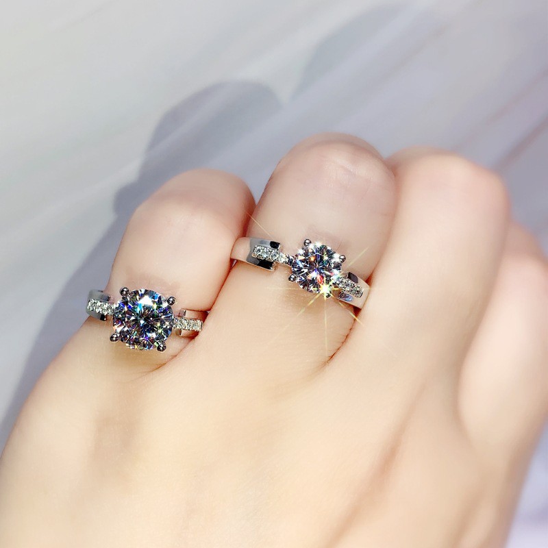 925 cincin perak murni wanita satu baris empat cakar moissanite perhiasan fashion