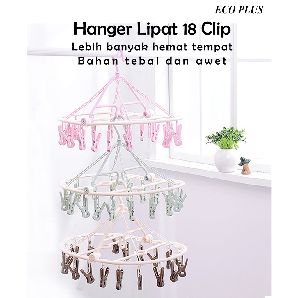 Gantungan Baju Lipat 18 Jepitan Bahan Tebal Bagus Awet Multifungsi Hanger Foldable Premium