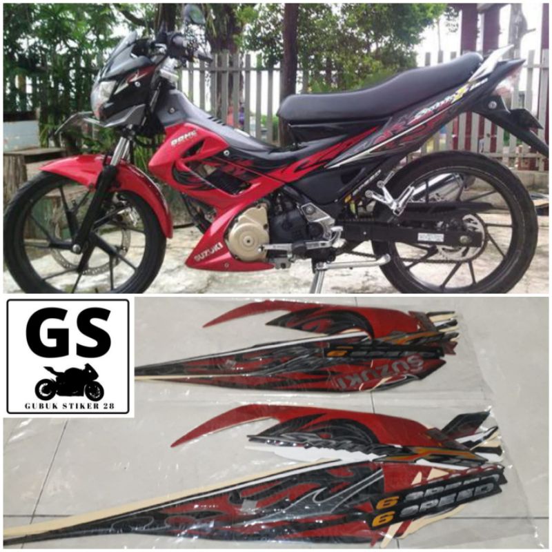 STRIPING STIKER LIS BODY MOTOR SUZUKI SATRIA FU BARONG 2010 MERAH HITAM