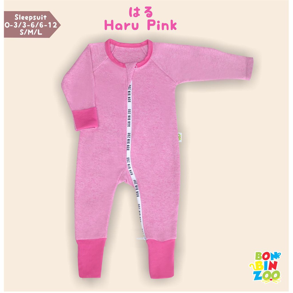 Bonbinzoo Granit Sleepsuit Zipper Jumpsuit Bayi 0-12 Bulan-Haru Pink