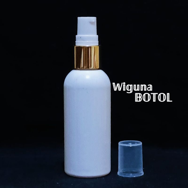 Botol Pump Treatment 60ml Putih / Botol 60ml Putih Tutup Pump Treatment Ring Almunium Gold