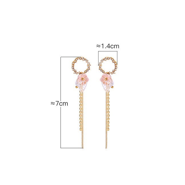 LRC Anting Tusuk Fashion Gold Diamond Resin Flower Tassel Earrings F55556