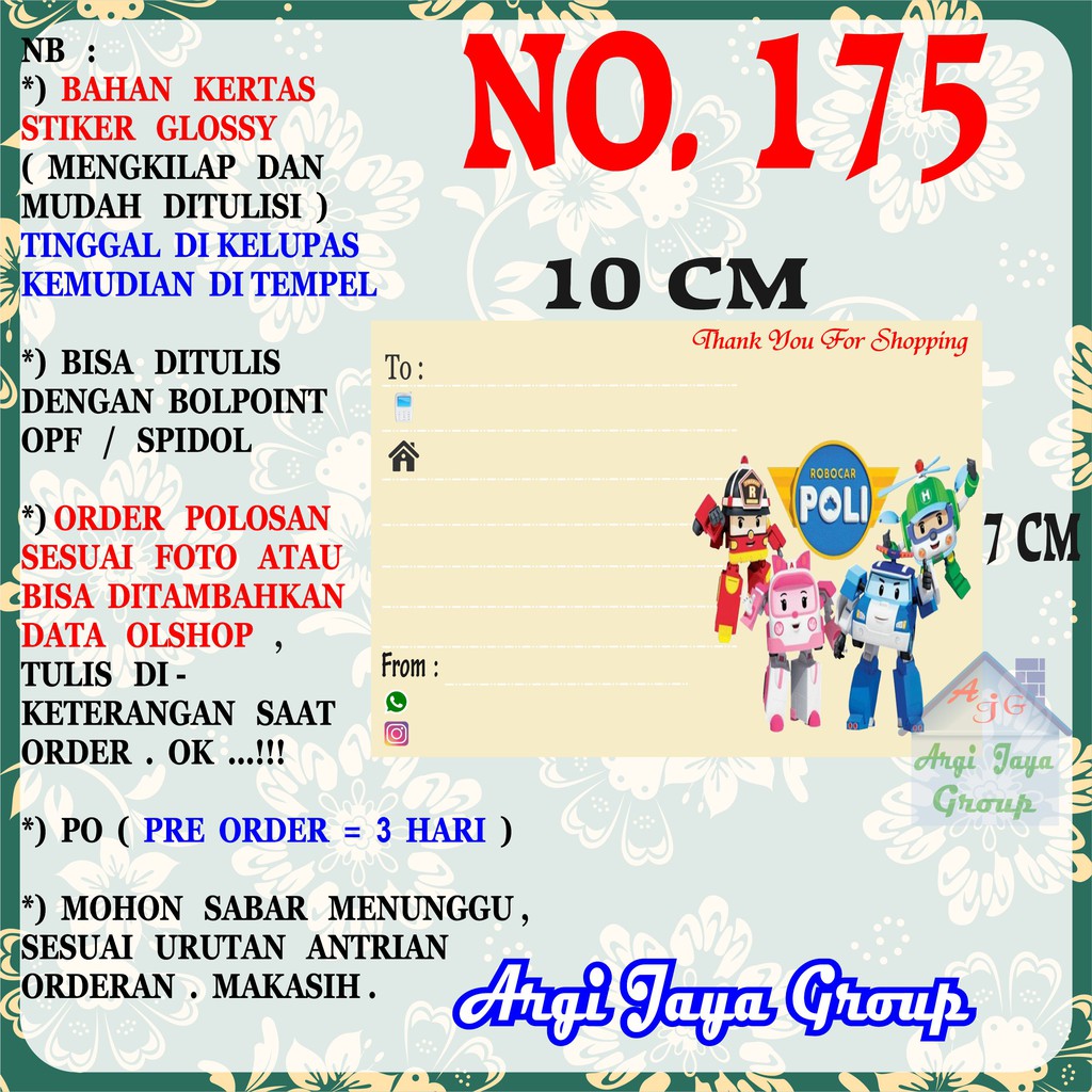 

Stiker Pengiriman - Sticker Alamat Olshop Murah Nomer 175 - 10x7 cm - Glossy
