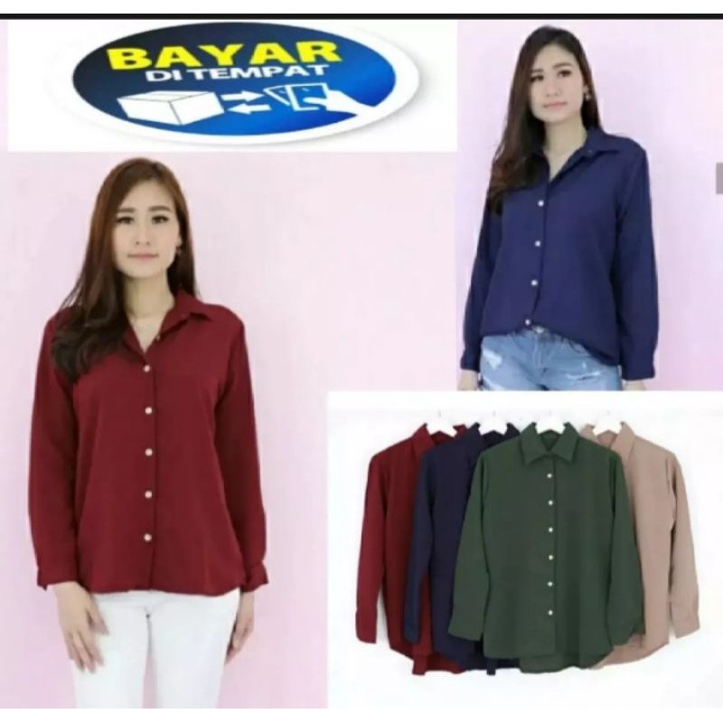 KEMEJA POLOS WANITA BASIC STANDAR JUMBO/KEMEJA KERJA WANITA LD 100-130CM  DEWASA M L XL XXXL