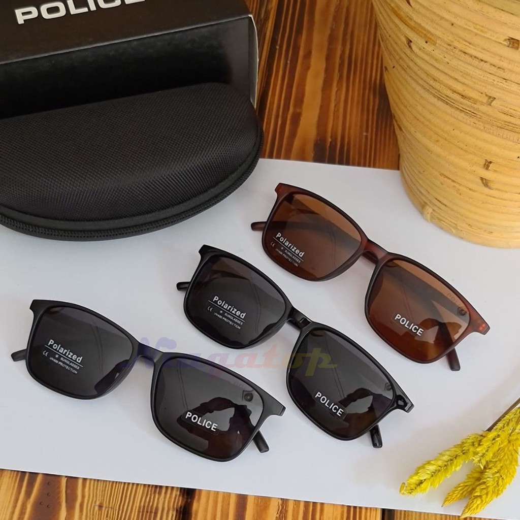 Kacamata Gaya Pria Wanita Police Anti UV / Radiasi Polarized Anti Silau Coklat