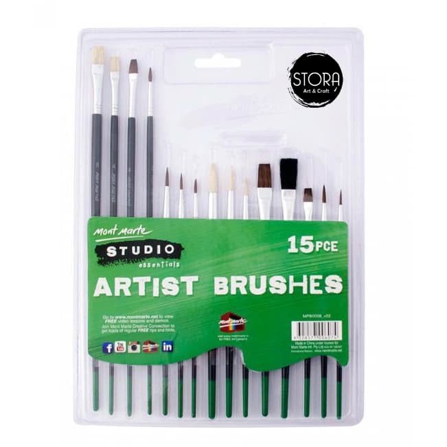 

Mont Marte Studio Series Paint Brush Set - Essentials 15pce