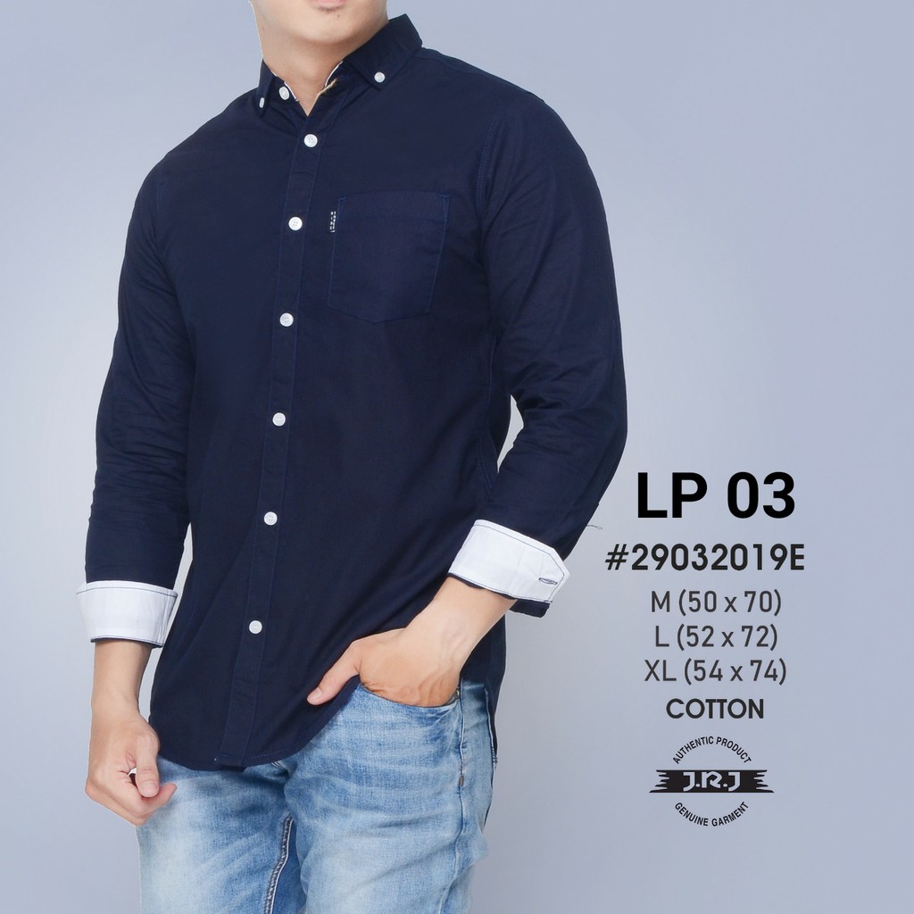 kemeja polos pria cowok biru  navy  dongker panjang 