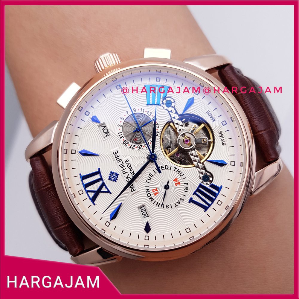 Jam Tangan Pria Automatic Patek Philippe Super Chrono Leather Strap By Hargajam Cowok Matic Otomat
