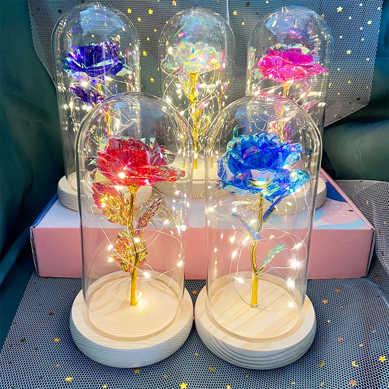 Lampu Hias LED Bunga Mawar Dekorasi Beauty And The Beast Rose Glass Dome | Pajangan Kado Valentine Hiasan Ruangan Kamar