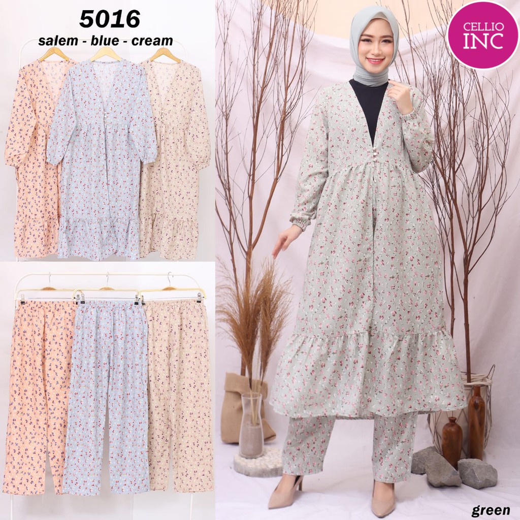 SETELAN LONG CARDIGAN + CELANA MOTIF KUPU BUNGA