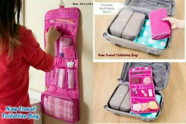 NEW TRAVEL TOILETRIES BAG ORGANIZER - HANGING TOILETRIES BAG / TAS KOSMETIK PERLATAN MANDI