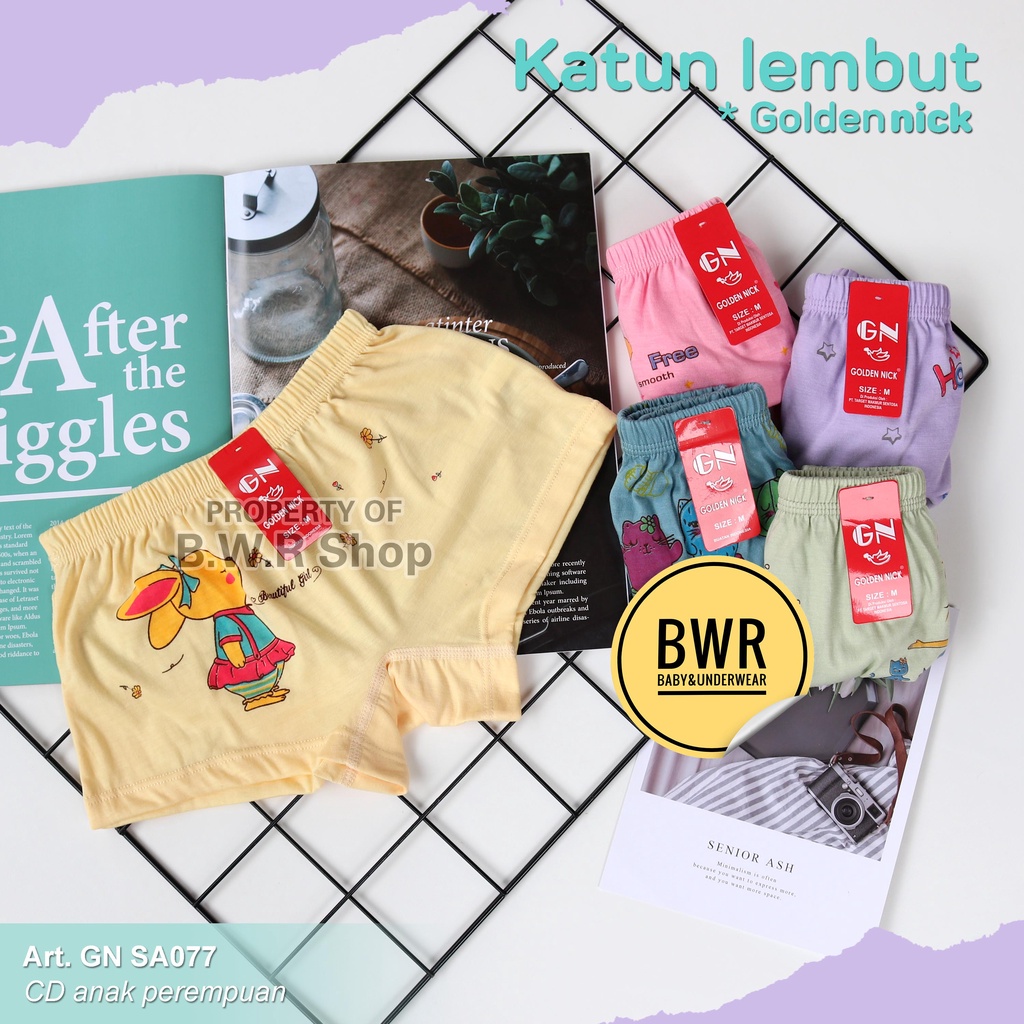 CD Boxer Golden Nick SA 077 / Celana Dalam Anak Perempuan Warna Motif | Bwr