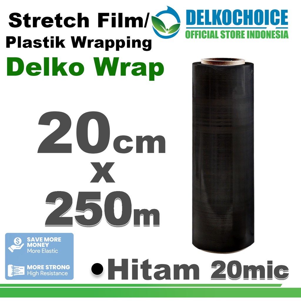 

Plastik Wraping Stretch Film HITAM 20cm x 250m Pembungkus DELKOWRAP PREMIUM / SATUAN