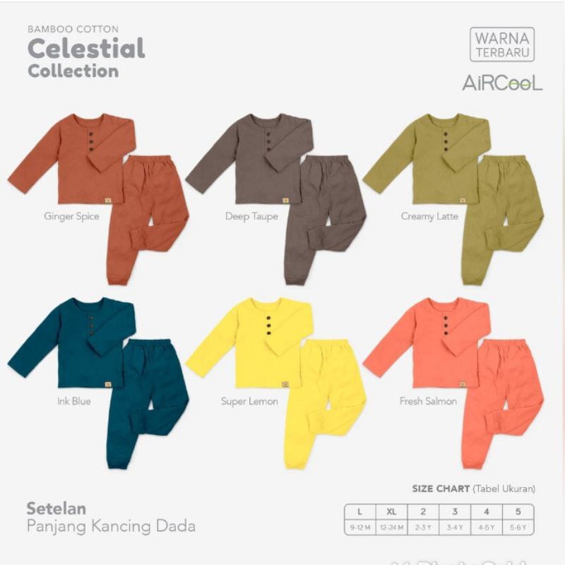 Velvet Junior series terbaru Piyama Bamboo Cotton oblong panjang Kancing Dada + Celana Panjang 1stel/1pack