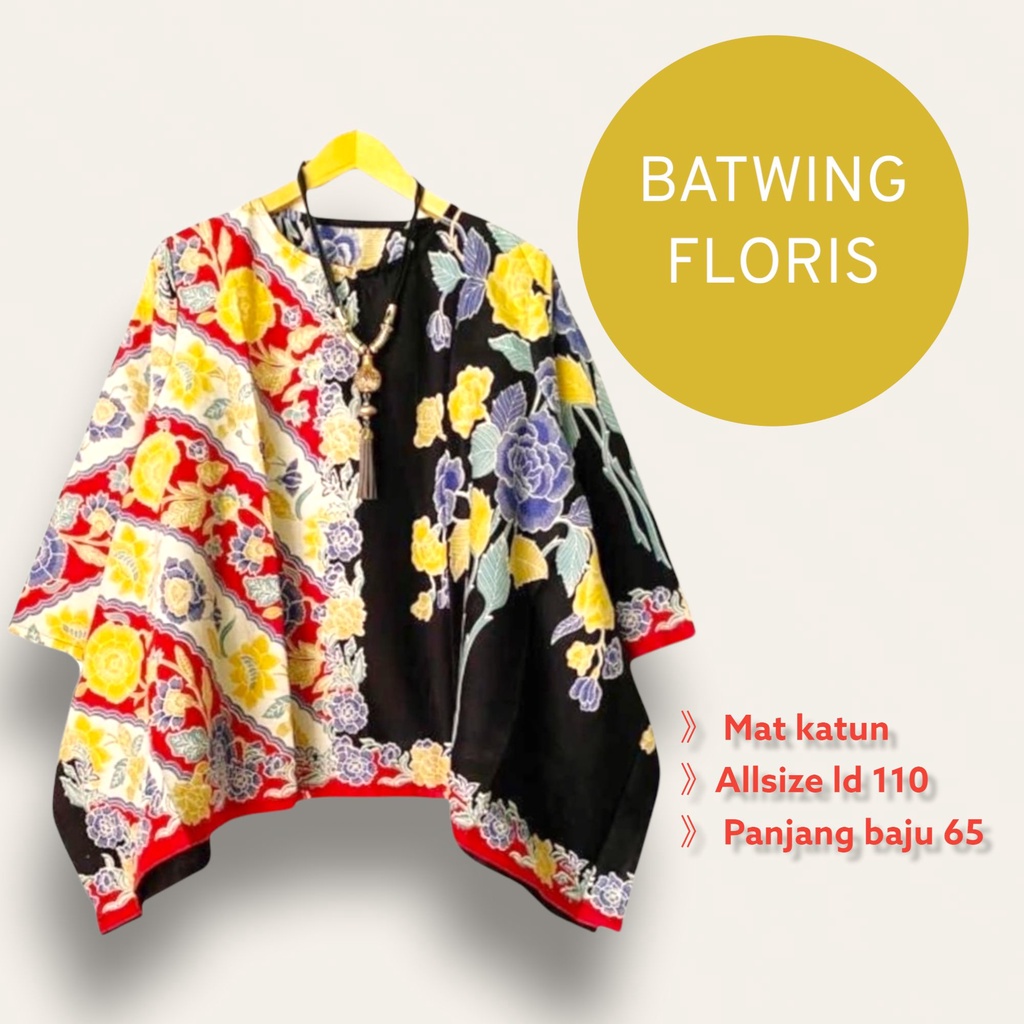 Batwing floris batik solo atasan kerja blus wanita