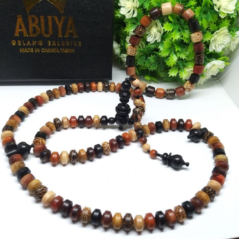 ABUYA TASBIH ISI 99 BUTIR TERBARU  MODEL SILINDER PIPIH TASBIH BERTUAH TASBIH 9 MACAM KAYU LANGKA