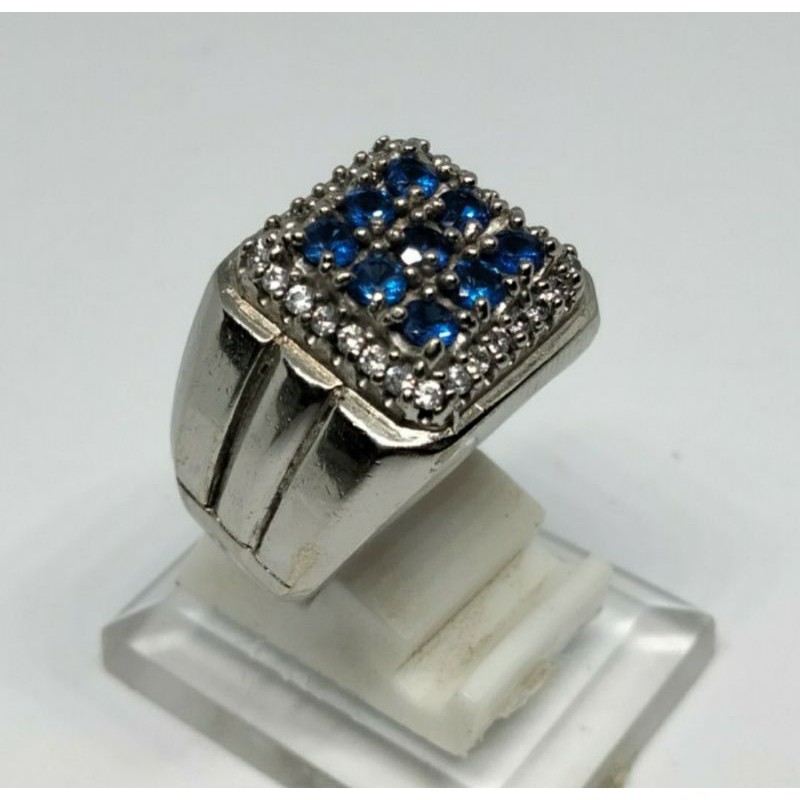CINCIN PERAK PRIA 925 PERMATA KOMBINASI - Biru