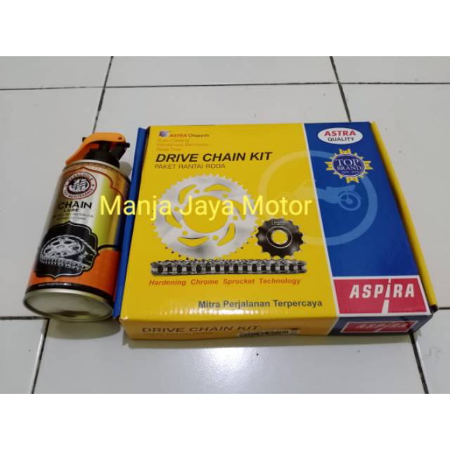 Paket Gir set Aspira for karisma/Supra x 125 old/F1 + chainlube megacools 300ml