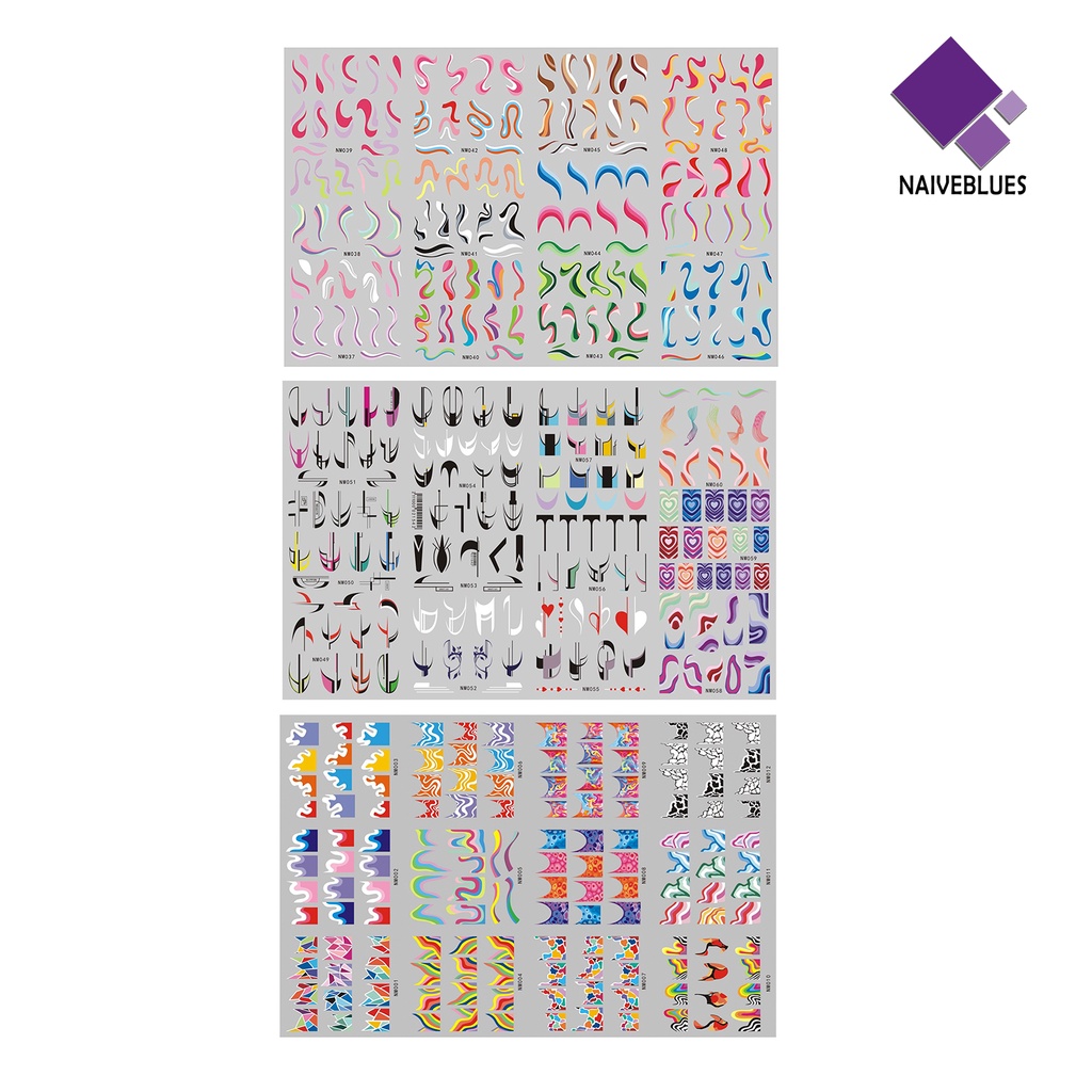 Naiveblue &gt; 3Pcs / Set Stiker Decal Motif Geometri Tahan Air Untuk Dekorasi Nail Art / Manicure