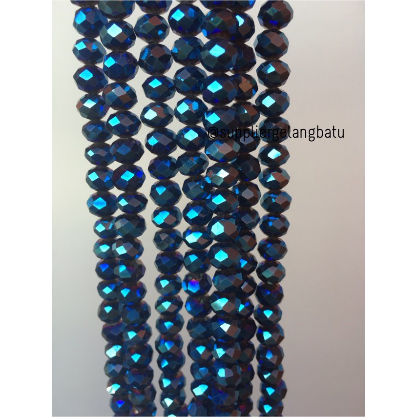 Crystal Ceko kilap 10mm BLUE METALIC biru metalik rondel donat kreasi aksesoris craft bahan fashion