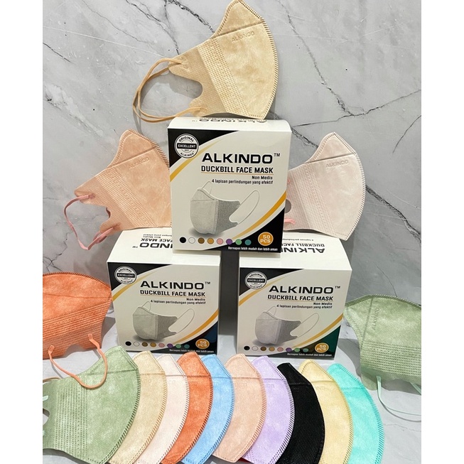 masker / masker Dukbill Alkindo 4ply Mix Warna Warni isi 50pcs / masker medis / duckbill / masker earlop dukbil disposable mask isi 50pcs