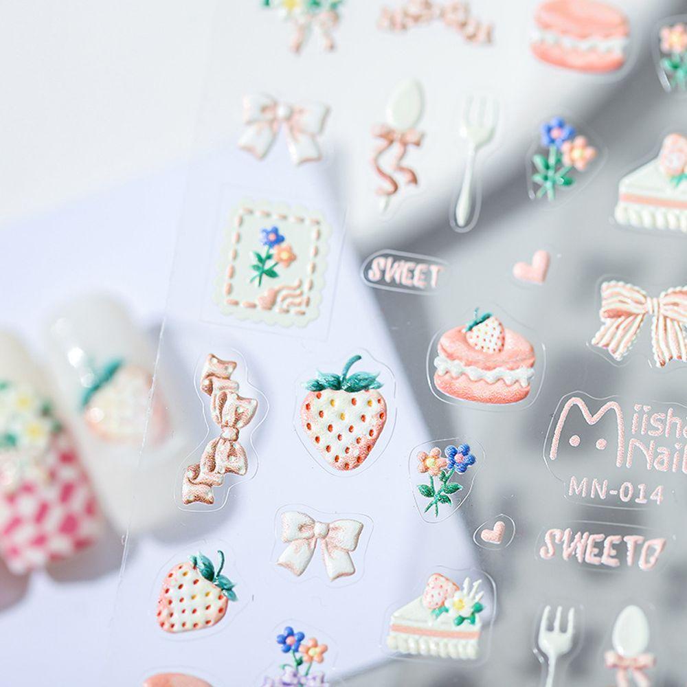 MXBEAUTY Stiker Kuku Kartun Buah Tipis Tangguh Strawberry Kue Bebek Beruang DIY Dekorasi Nail Art