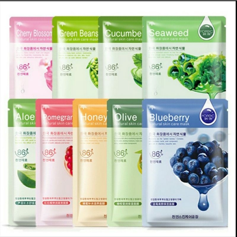 GROSIR MASK ROREC/ HCHANA NATURAL SHEET MASK/ MASKER WAJAH LEMBARAN ALAMI ROREC/HCHANA/ JELLY MASK B