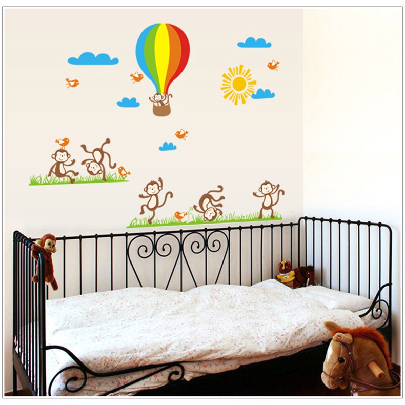 RELIZA WALL STICKER MONYET BALON UDARA MONKEY KIDS ANAK ANIMAL STIKER DINDING JM7121