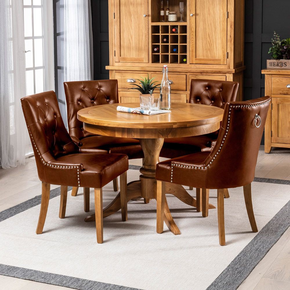 Solid Round Dining Table And 4 Leather Scoop Chairs Set Meja Makan Elegan Best Seller No 5 Shopee Indonesia